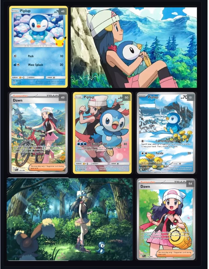 Trainer-led page with trainer cards and related Pokémon